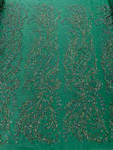 Dantela Couture Verde Smarald cu Model Floral, cu Margele si Paiete